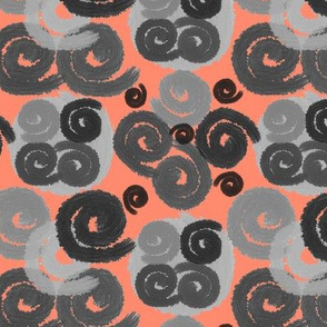 Gray and Black Spirals on Salmon