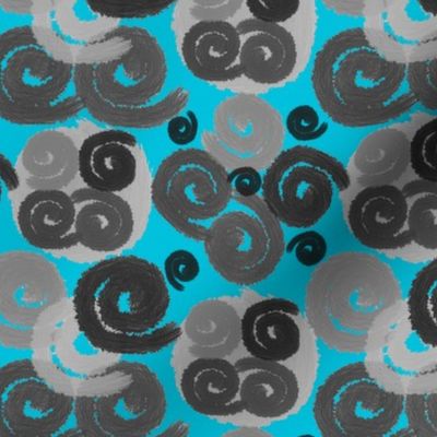 Gray and Black Spirals on Sky Blue