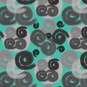 Gray and Black Spirals on Turquoise
