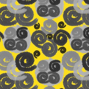 Gray and Black Spirals on Yellow