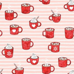 hot cocoa - hot chocolate coffee - red on pink stripes