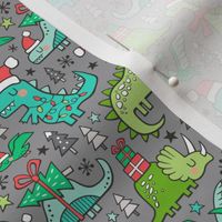 Christmas Holidays Dinosaurs & Trees on Grey Smaller