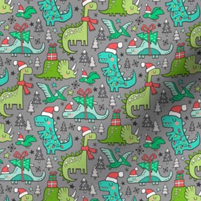 Christmas Holidays Dinosaurs & Trees on Grey Smaller