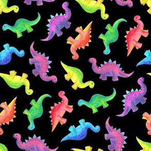 Bright Colorful Hand Painted Gouache Dinos on Black - small