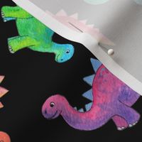 Bright Colorful Hand Painted Gouache Dinos on Black - medium