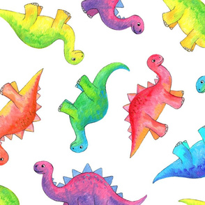Bright Colorful Hand Painted Gouache Dinos on White - large