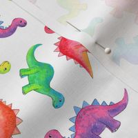 Bright Colorful Hand Painted Gouache Dinos on White - small