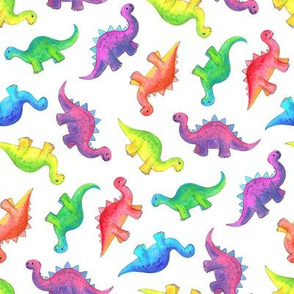 Bright Colorful Hand Painted Gouache Dinos on White - small