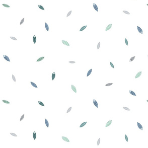 Print 4 feathers repeat autumn winter 2018-2019 boy grey blue and green and white background 150 dpi