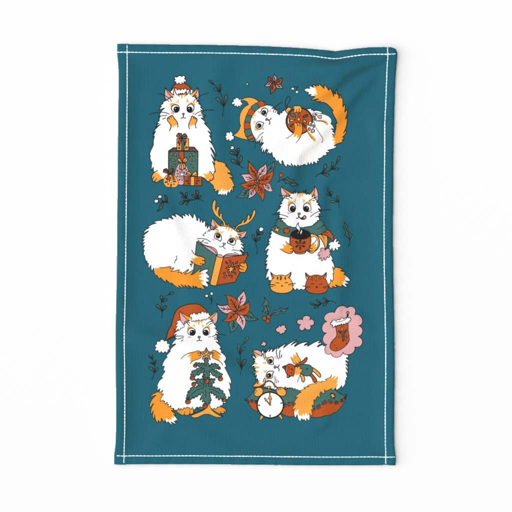 Christmas cats - Spoonflower Tea Towel