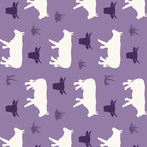 Cow Heads & Sides - H White, Med Purple - Rotated- Tea Towel