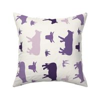 Cow Heads & Sides - Purples, H White - Rotated - Tea towel