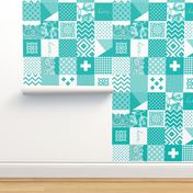 Bohemian Patch Robin egg Blue White Cheater Fake Quilt Wholecloth 
