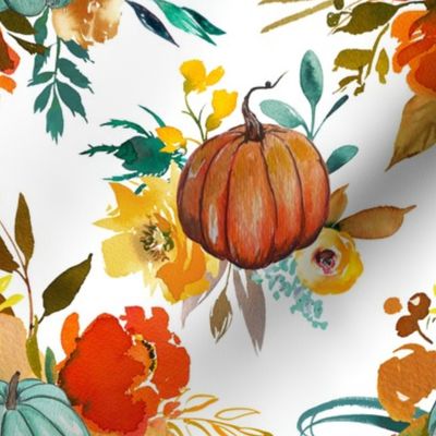 Autumn Pumpkin Floral Watercolor 