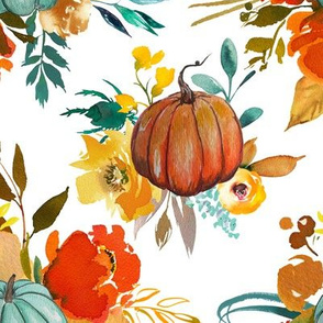 Autumn Pumpkin Floral Watercolor 