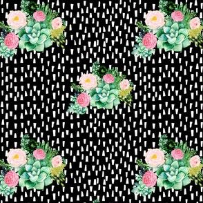 4" Cactus Florals - Black with White Dashes
