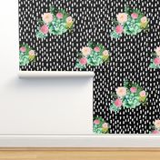 8" Cactus Florals - Black with White Dashes