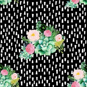 8" Cactus Florals - Black with White Dashes