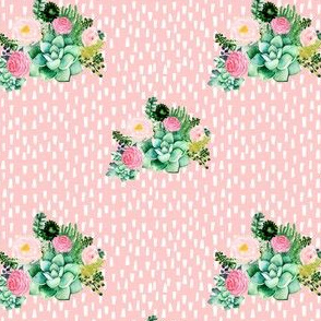 4" Cactus Florals - Pink with White Dashes