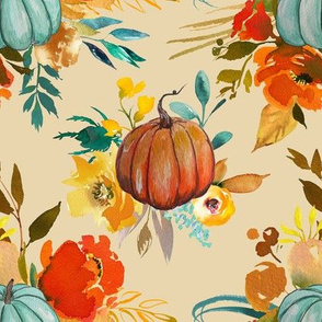 Autumn Pumpkin Floral Watercolor // Biscuit