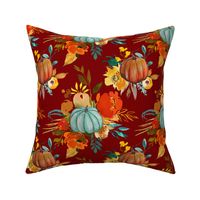 Autumn Pumpkin Floral // Deep Red