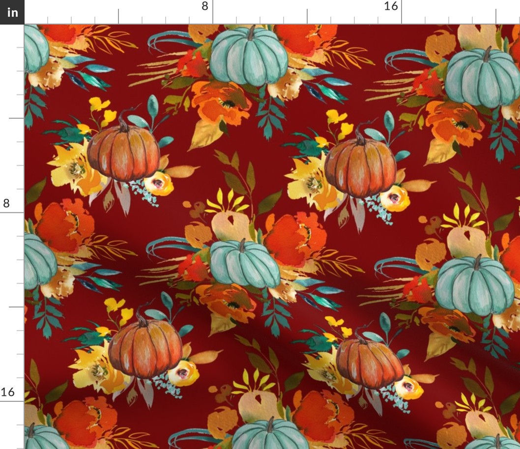 Autumn Pumpkin Floral // Deep Red