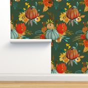 Autumn Pumpkin Floral Watercolor //Forest