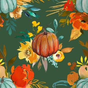 Autumn Pumpkin Floral Watercolor //Forest