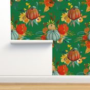 Autumn Pumpkin Floral Watercolor // Kelly Green