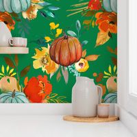 Autumn Pumpkin Floral Watercolor // Kelly Green
