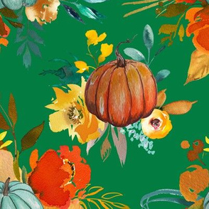 Watercolor Autumn Pumpink Fabric by The Yard,Jungle Wild Birds Rustic Style  Material by The Yard,Thanksgiving Fall Leaves Fabric Panels for