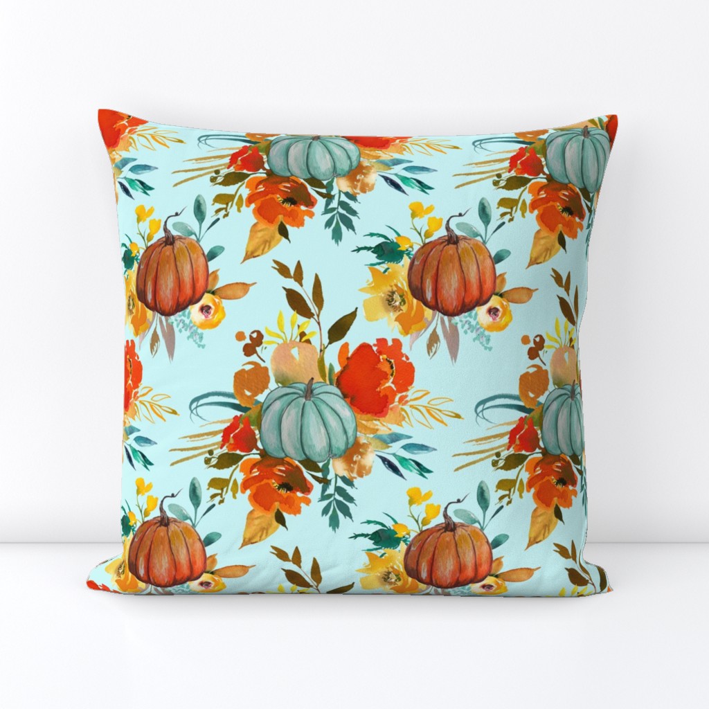 Autumn Pumpkin Floral Watercolor //Mint