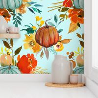 Autumn Pumpkin Floral Watercolor //Mint