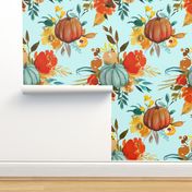 Autumn Pumpkin Floral Watercolor //Mint