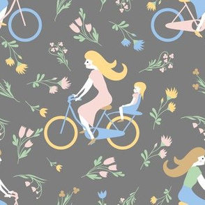 girls on bike grey pattern