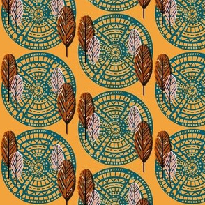 Boho Wild Feathers  / Lagoon -Terracotta plain ground  