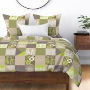 Bohemian Patch Beige Green Cheater Fake Quilt Wholecloth 