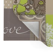 Bohemian Patch Beige Green Cheater Fake Quilt Wholecloth 