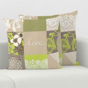 Bohemian Patch Beige Green Cheater Fake Quilt Wholecloth 