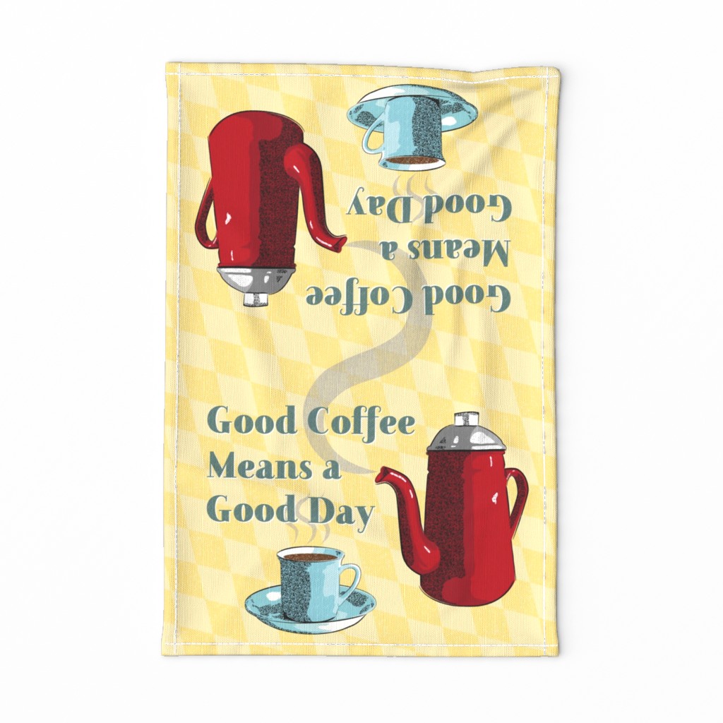 Retro Percolator Coffee Good Day Tea Towel