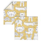 baby animals on soft yellow