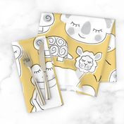 baby animals on soft yellow