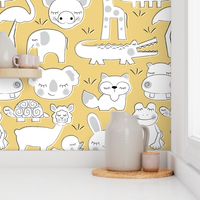 baby animals on soft yellow