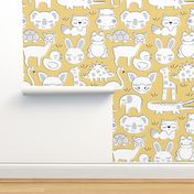 baby animals on soft yellow