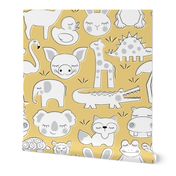 baby animals on soft yellow