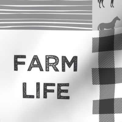 Farm life - patchwork wholecloth - farm themed - grey C18BS
