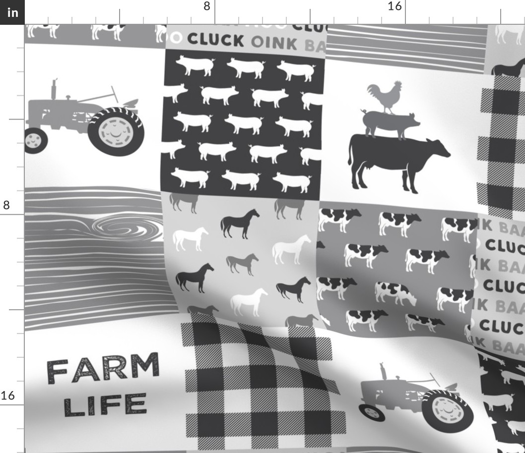 Farm life - patchwork wholecloth - farm themed - grey C18BS