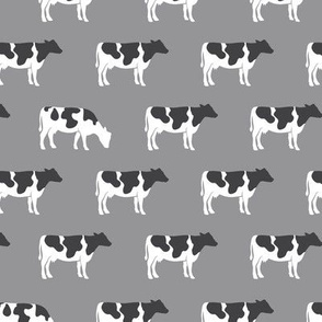 cows on grey - farm fabric C18BS