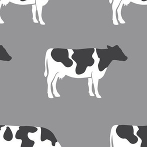 (large scale) cows on grey - farm fabric C18BS