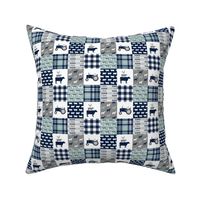 (1.5" small scale) farm life - tractor wholecloth patchwork - navy and dusty blue C18BS